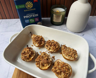 Maple Protein-Crumble Stuffed Pears