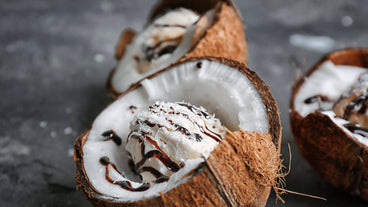 Coconut Ice Cream with Organic Raspberry Sauce