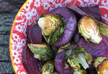 Purple Sweet Potato and Brussels Sprout Medley