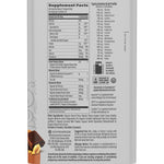 Nutrition facts and ingredients of organic plant-based protein powder with chocolate peanut butter flavor.