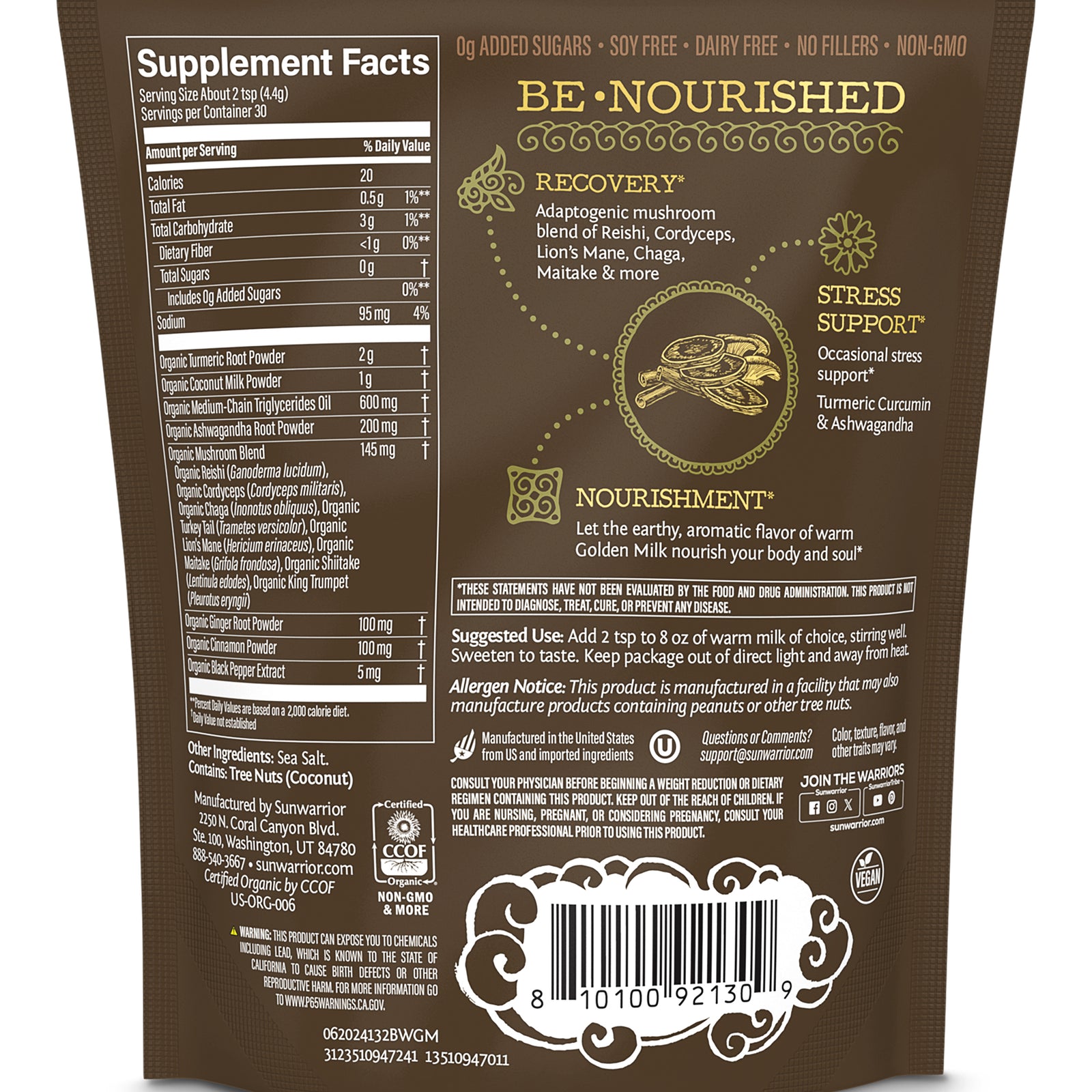 Ingredient list for Be•Well Organic Golden Milk
