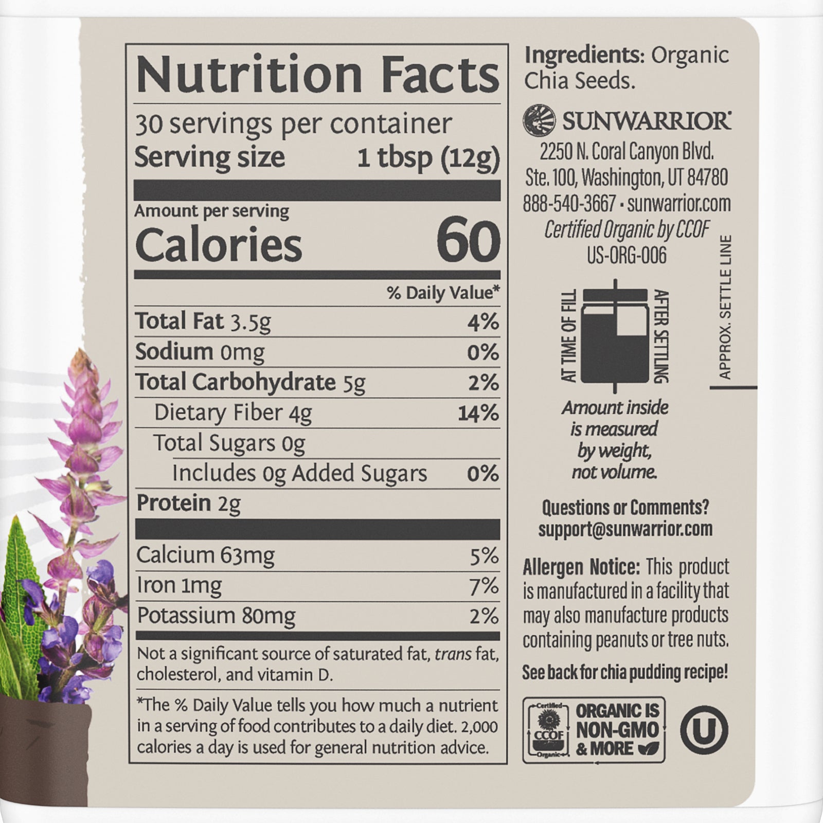 Ingredient list for Organic Chia Seeds