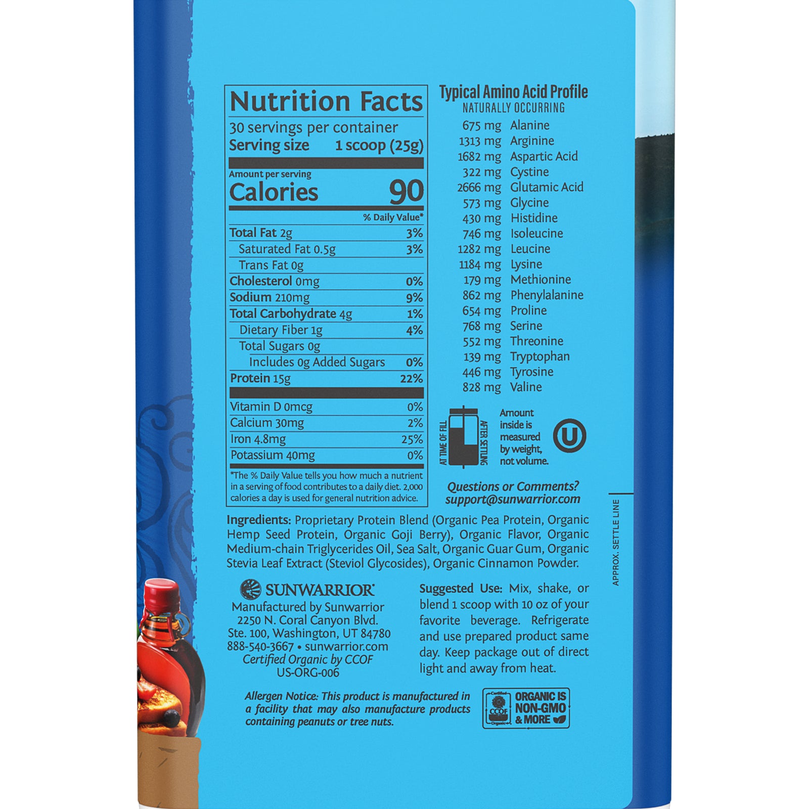Ingredient list for Warrior Blend Organic Protein - Maple French Toast
