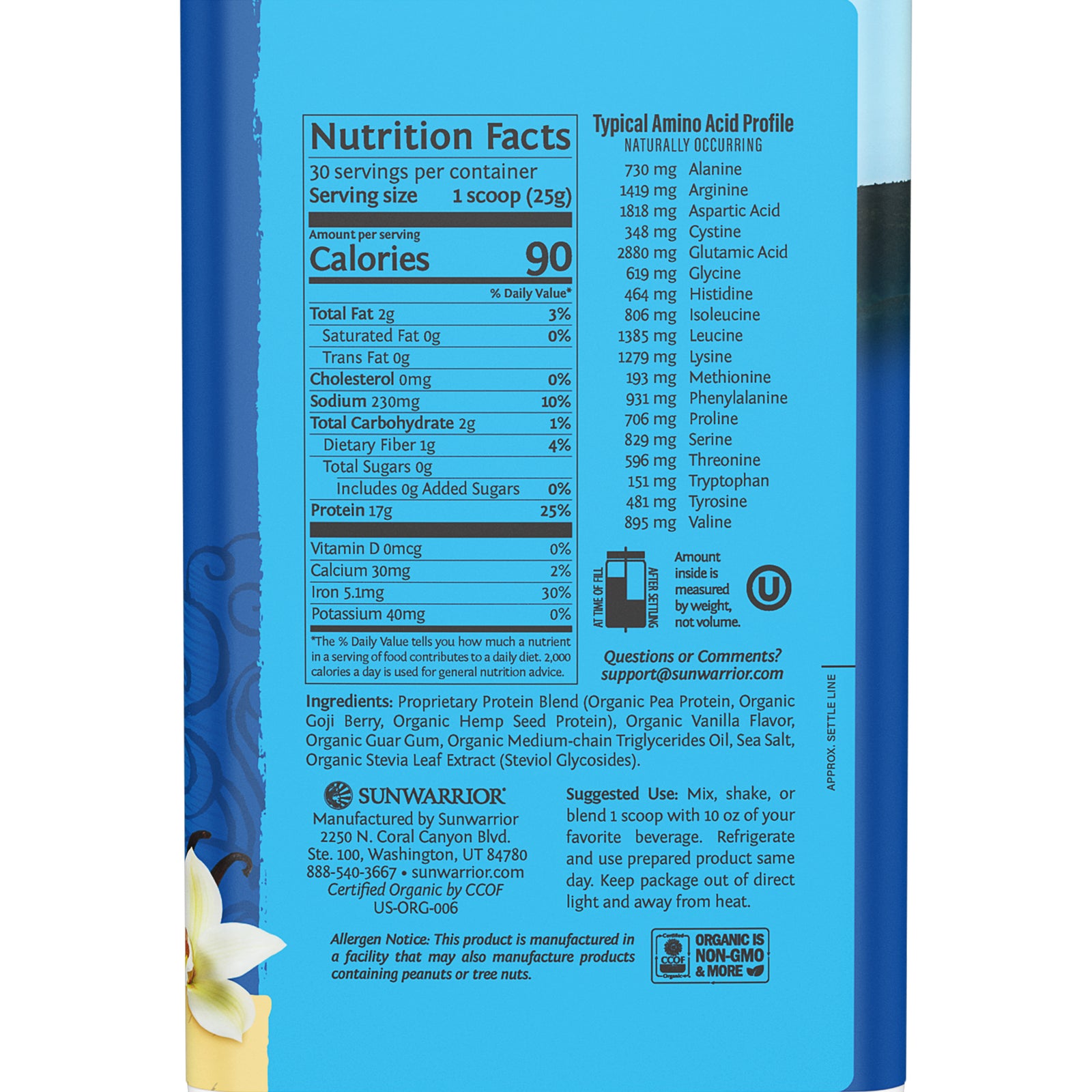Ingredient list for Warrior Blend Organic Protein - Vanilla