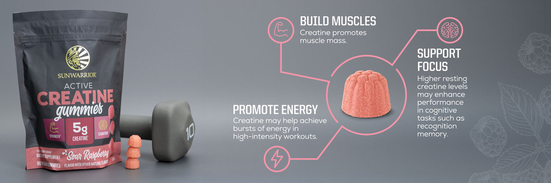 Creatine Gummies for Strength - Sour Raspberry - Life style banner image desktop