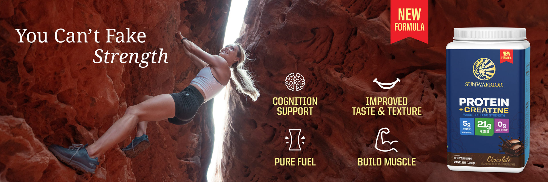 Protein for Strength with 5g Creatine - Warrior Blend Chocolate - Life style banner image desktop