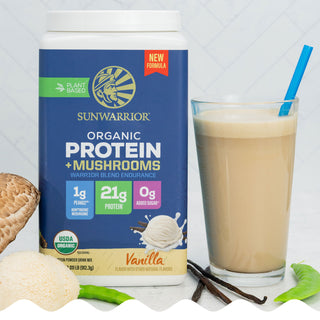 Organic Protein for Endurance with Adaptogenic Mushrooms - Warrior Blend Vanilla Plant-based Protein Sunwarrior