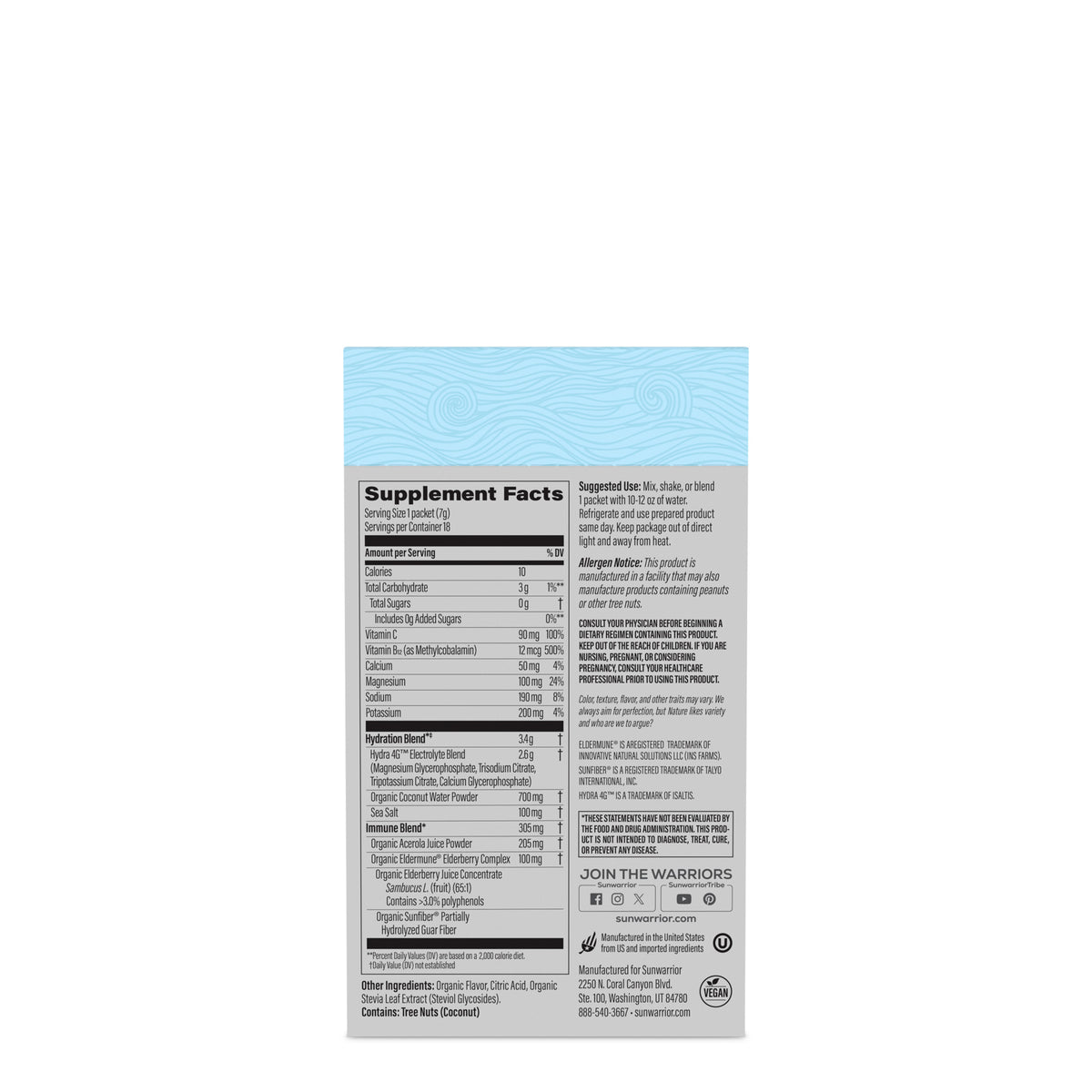 Ingredient list for Active Hydration 18 Sticks - Coconut Berry