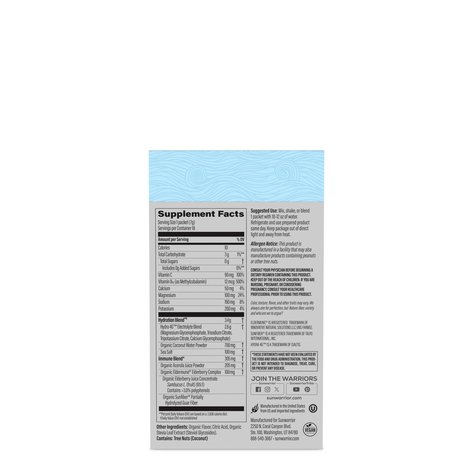 Ingredient list for Active Hydration 18 Sticks - Coconut Berry