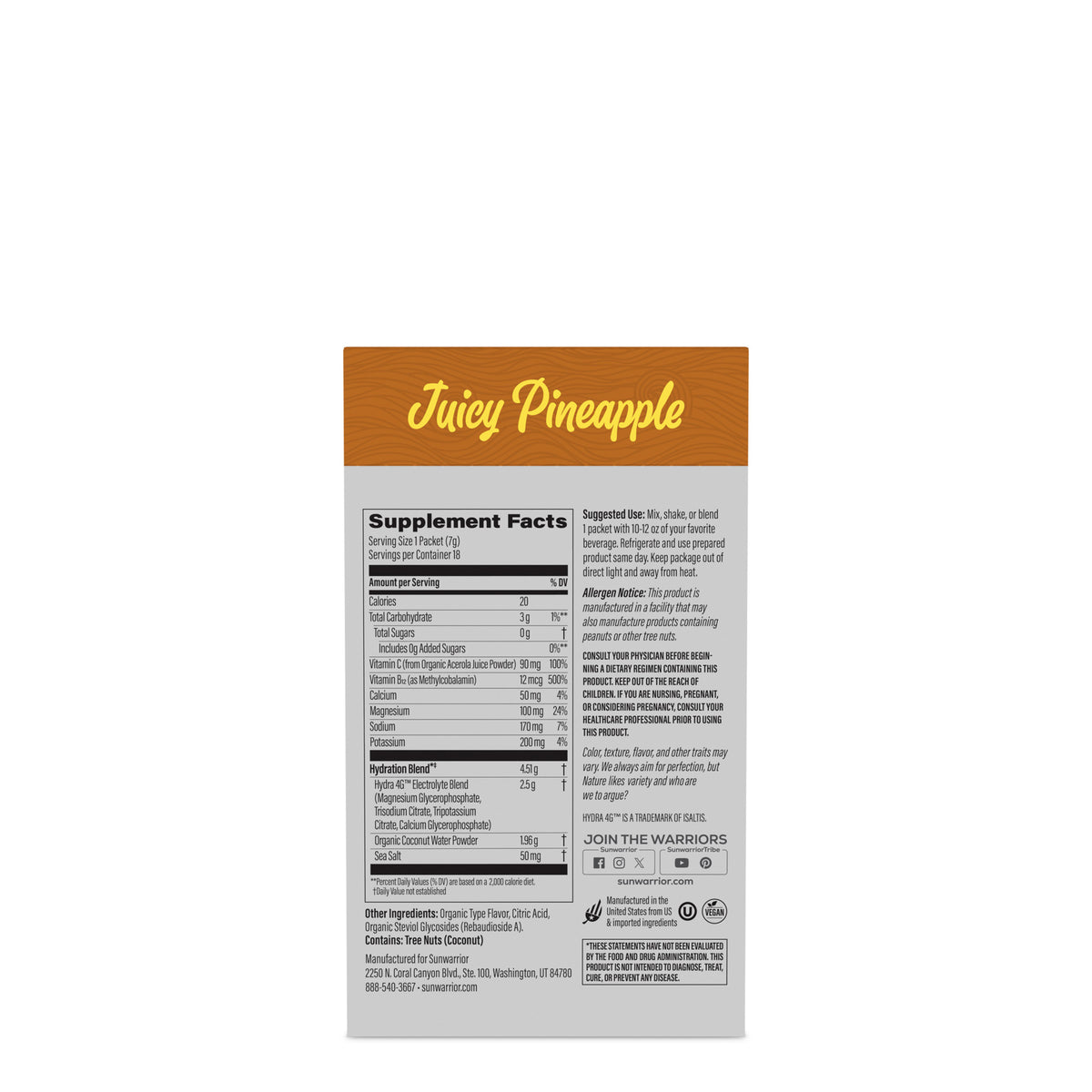 Ingredient list for Active Hydration 18 Sticks - Juicy Pineapple