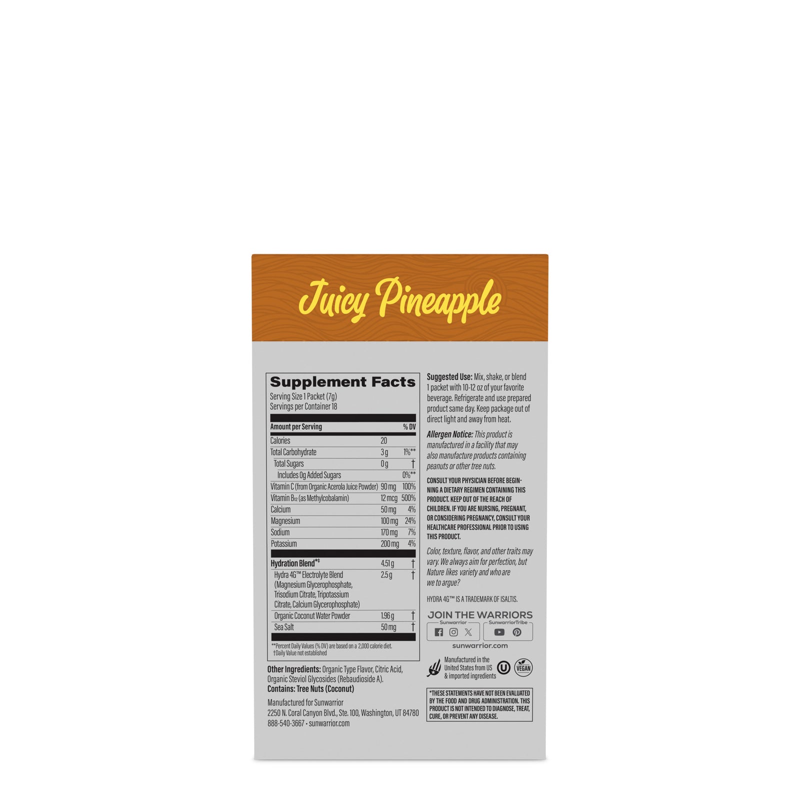 Ingredient list for Active Hydration 18 Sticks - Juicy Pineapple