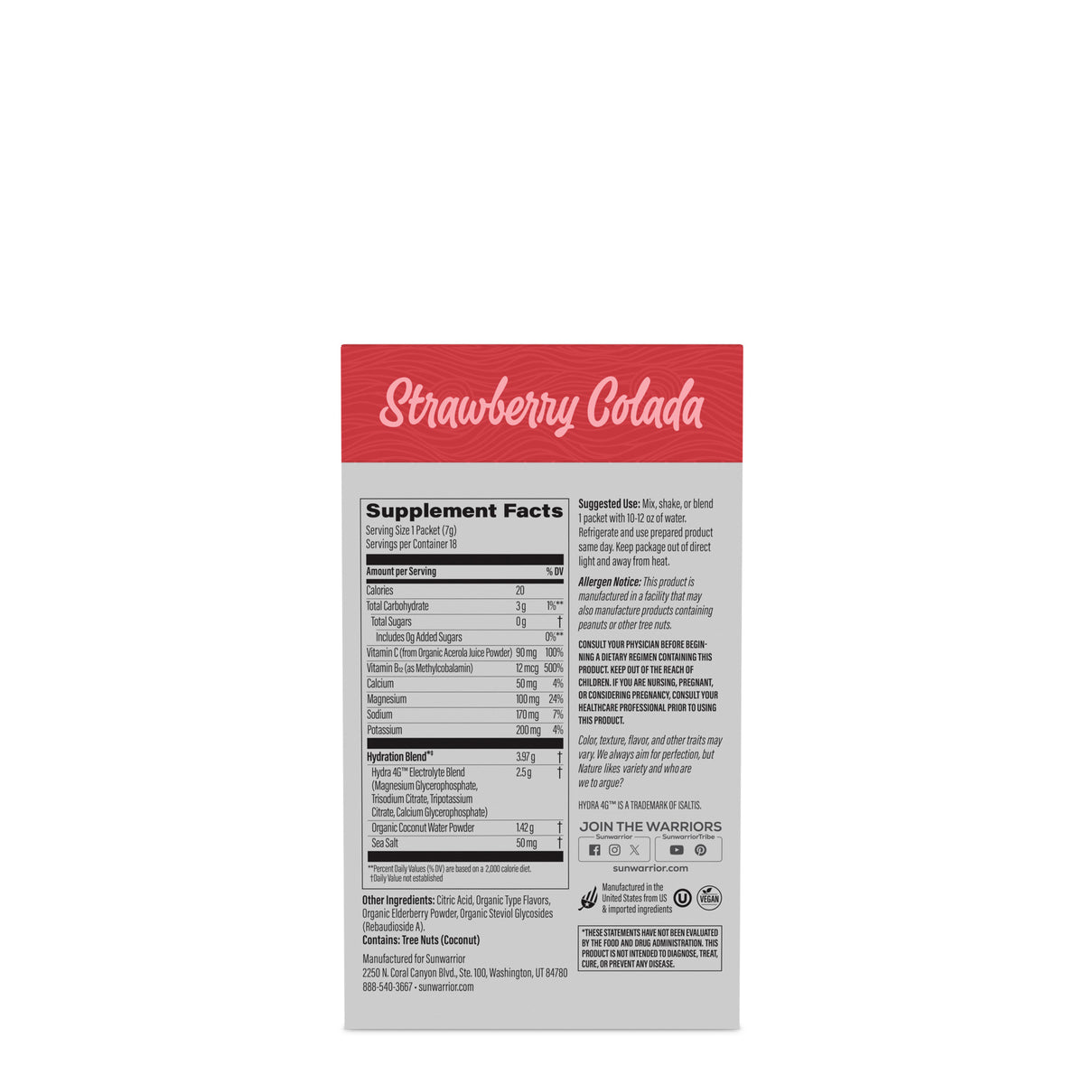 Ingredient list for Active Hydration 18 Sticks - Strawberry Colada