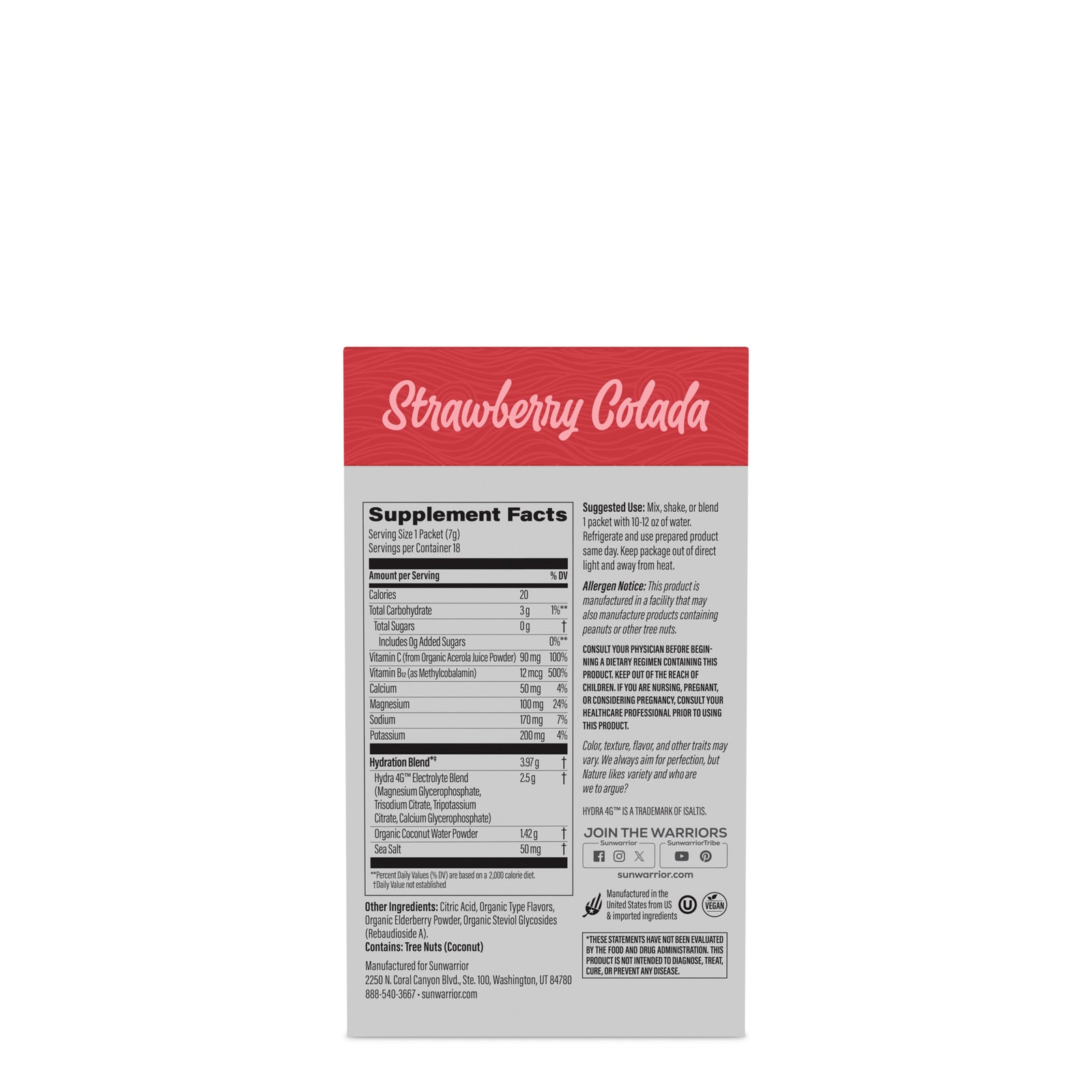 Ingredient list for Active Hydration 18 Sticks - Strawberry Colada