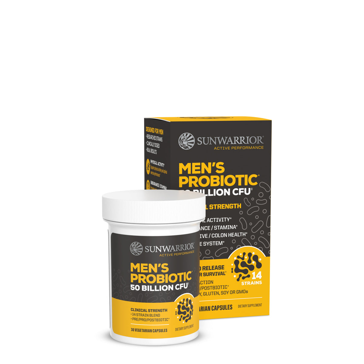 Active Men's Probiotic Capsules Vitamins & Supplements Sunwarrior 30 Servings