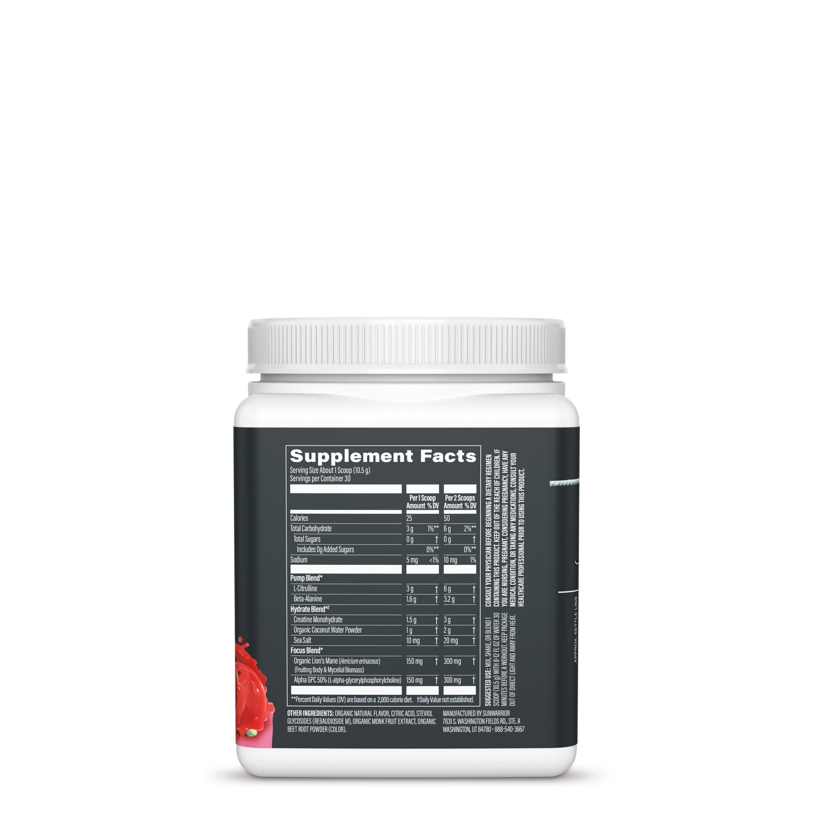 Ingredient list for Active Pre-Workout Non-Stim Watermelon