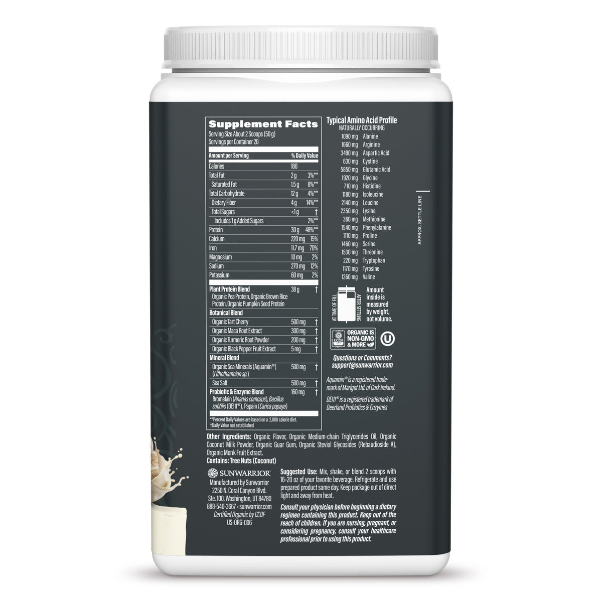 Ingredient list for Sunwarrior Sport Active Protein Cake Batter