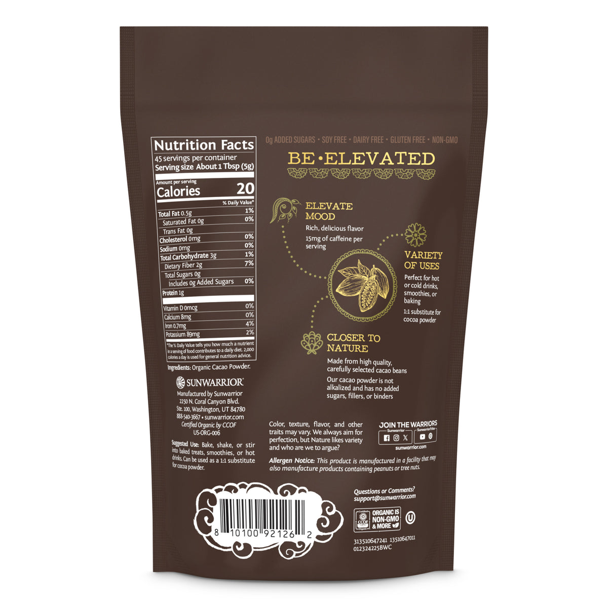 Ingredient list for Be•Well Organic Cacao Powder