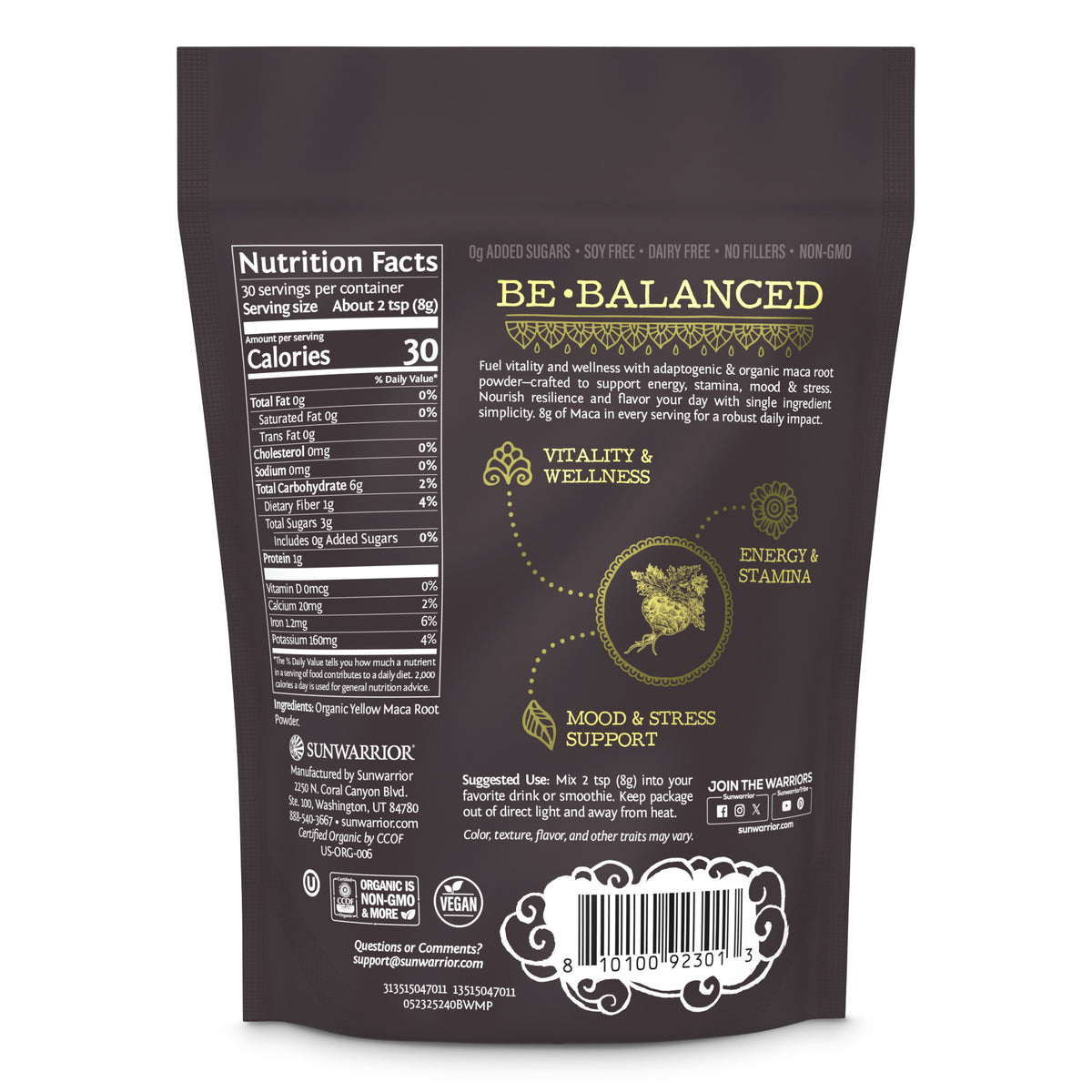 Ingredient list for Be•Well Organic Maca Root Powder