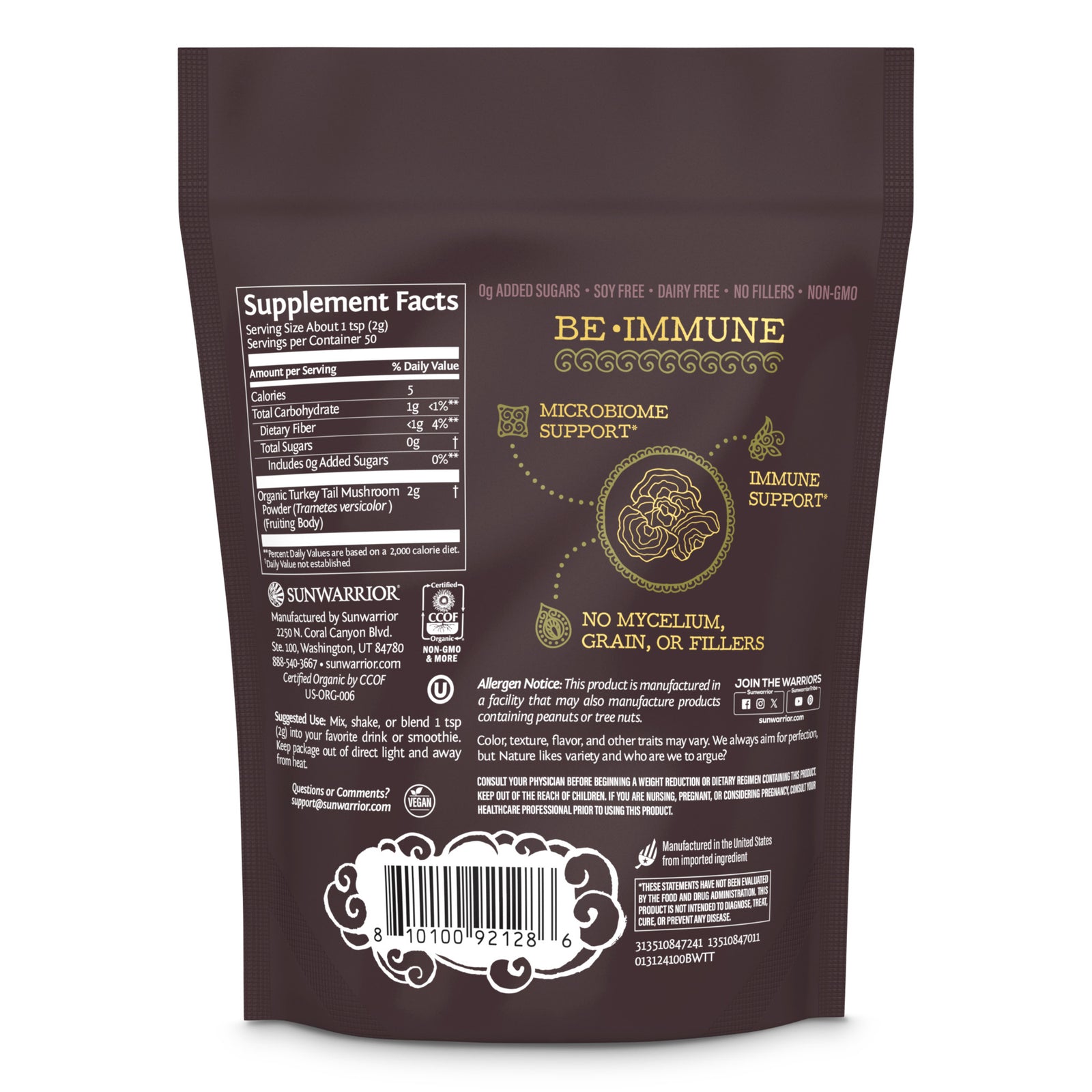 Ingredient list for Be•Well Organic Turkey Tail Mushroom Powder