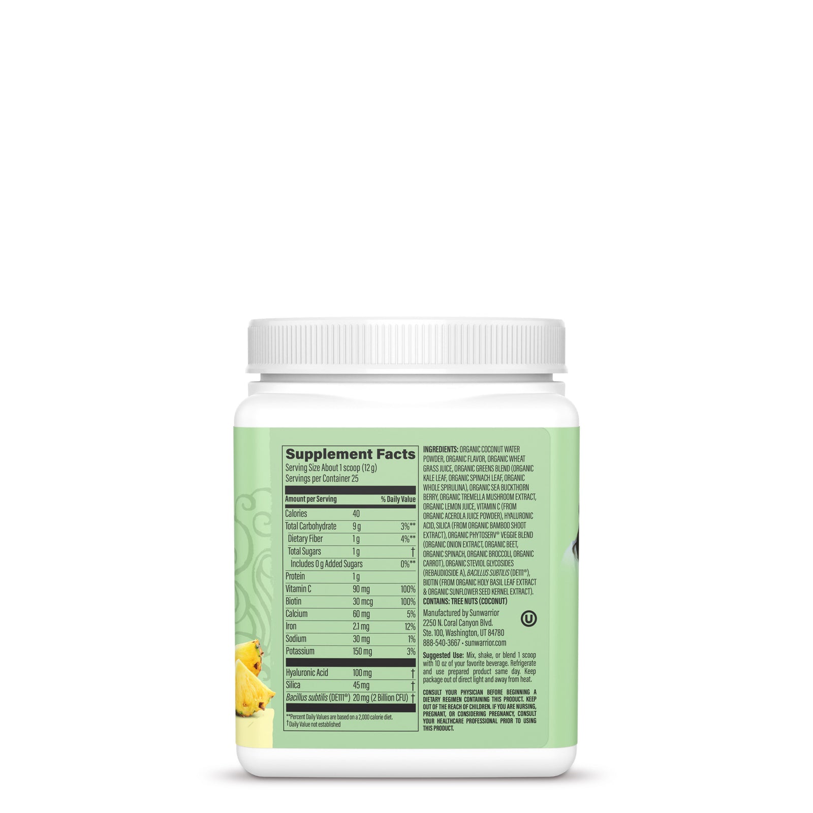 Ingredient list for Beauty Greens Collagen Booster - Pina Colada