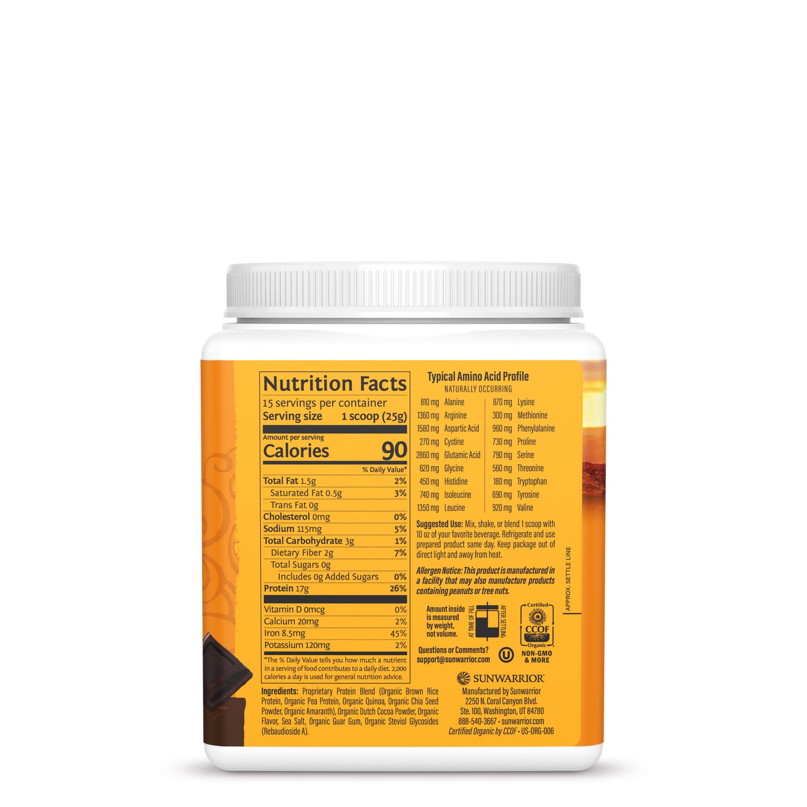 Ingredient list for Classic Plus Protein Powder - Chocolate