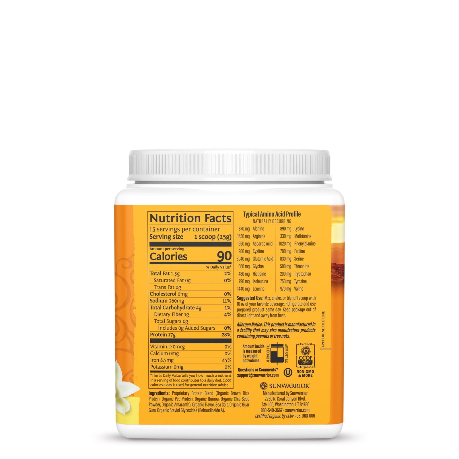 Ingredient list for Classic Plus Protein Powder - Vanilla