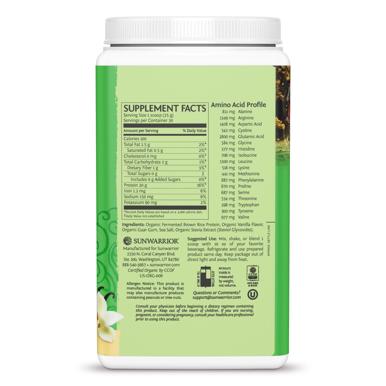 Ingredient list for Classic Protein Powder - Vanilla