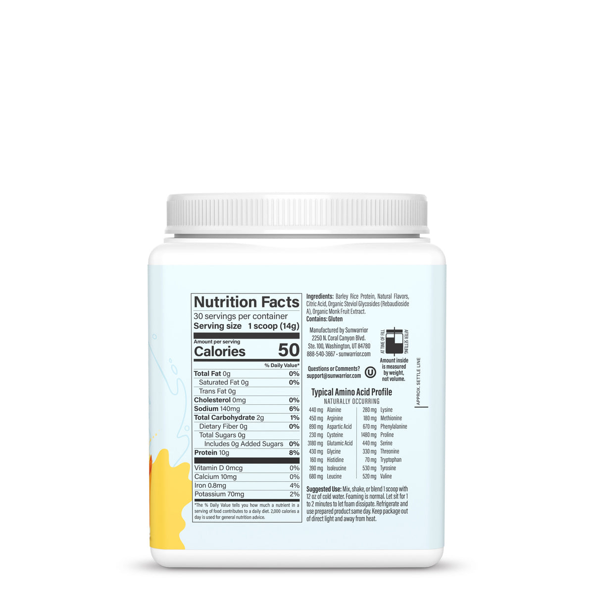 Ingredient list for Clear Protein Refresher Peach Mango