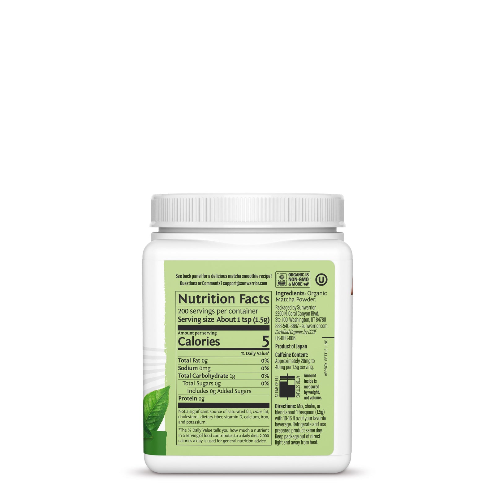 Ingredient list for Organic Matcha Powder