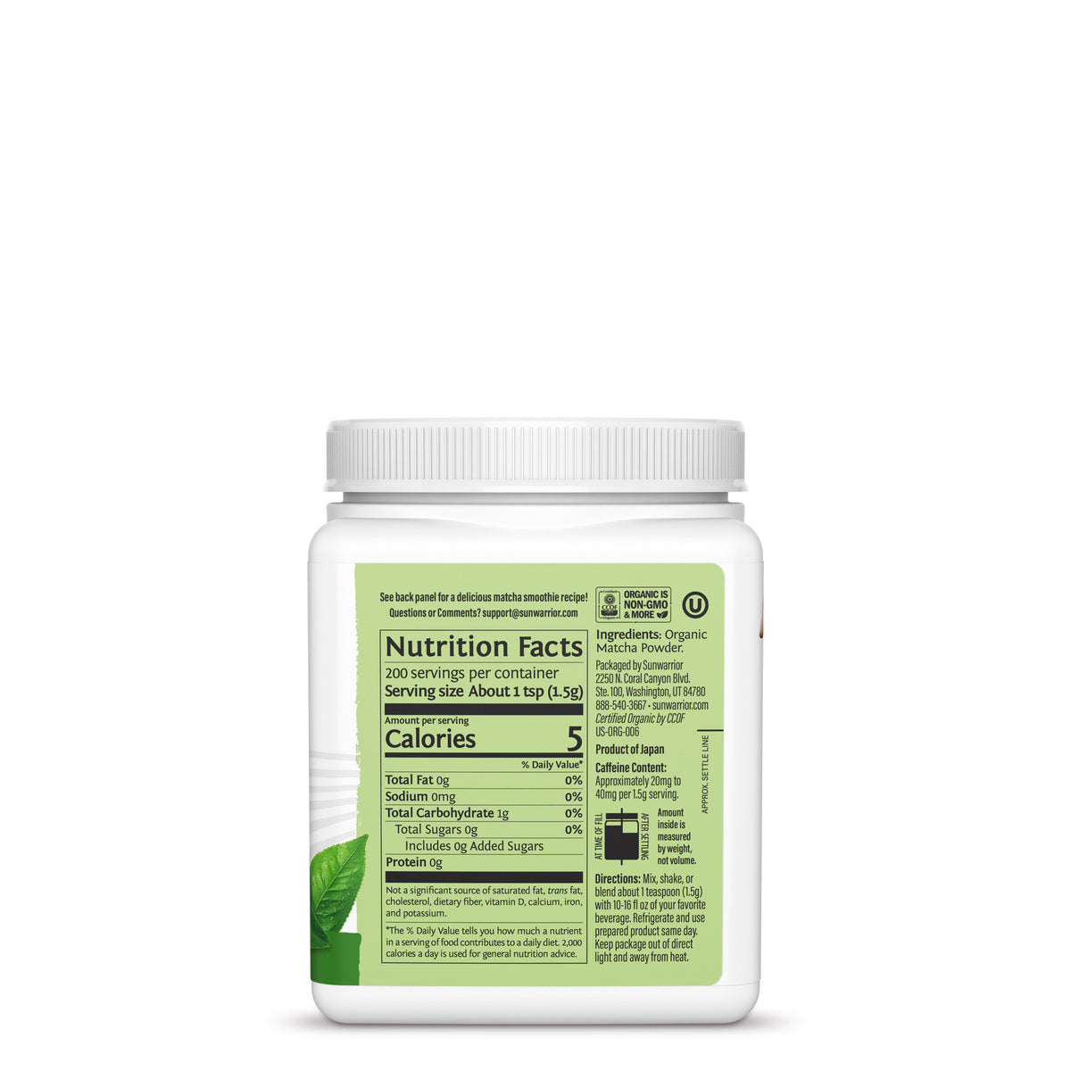Ingredient list for Organic Matcha Powder