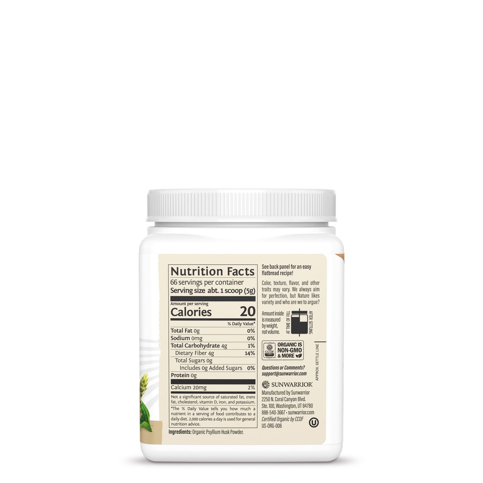Ingredient list for Organic Psyllium Husk Powder