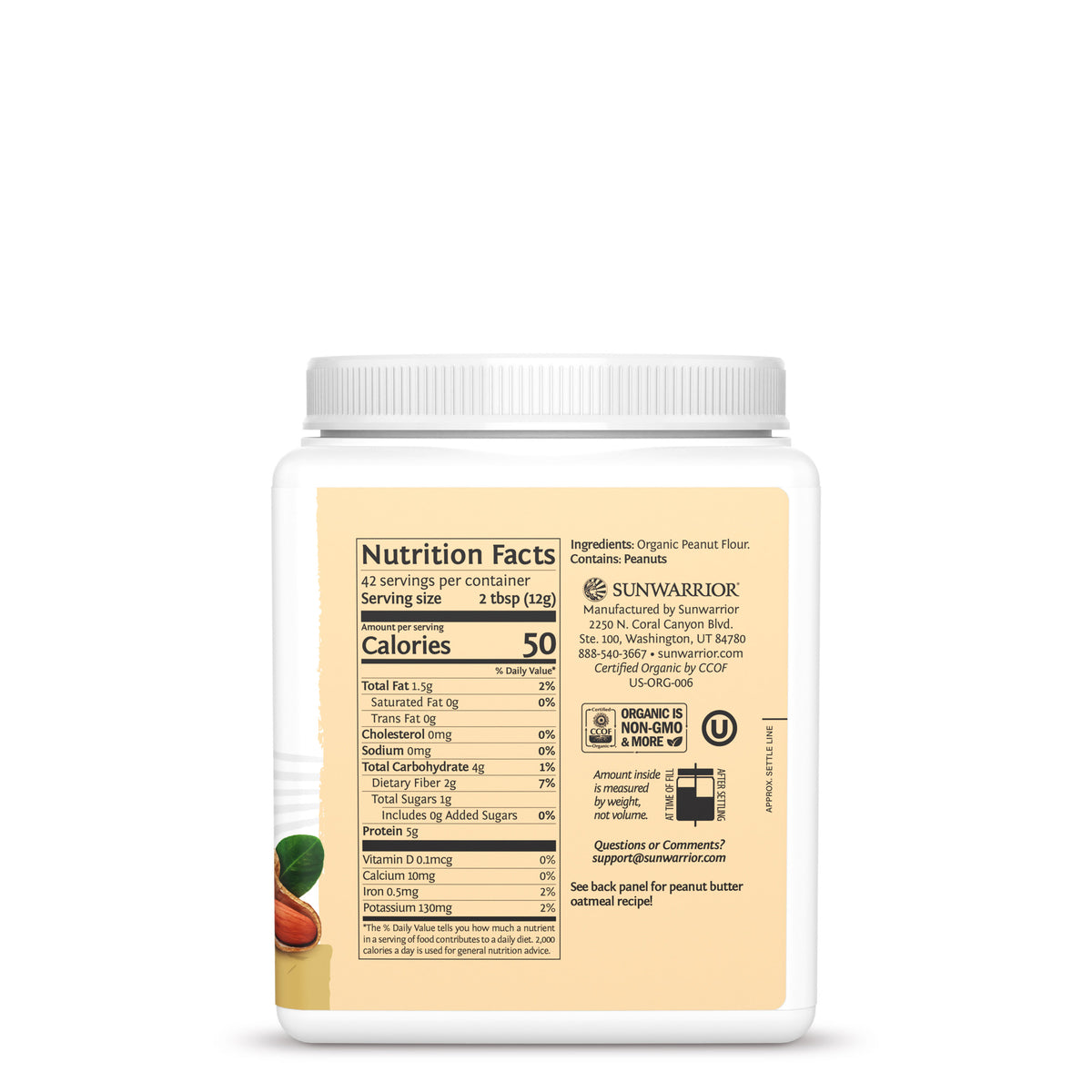 Ingredient list for Organic Peanut Butter Powder