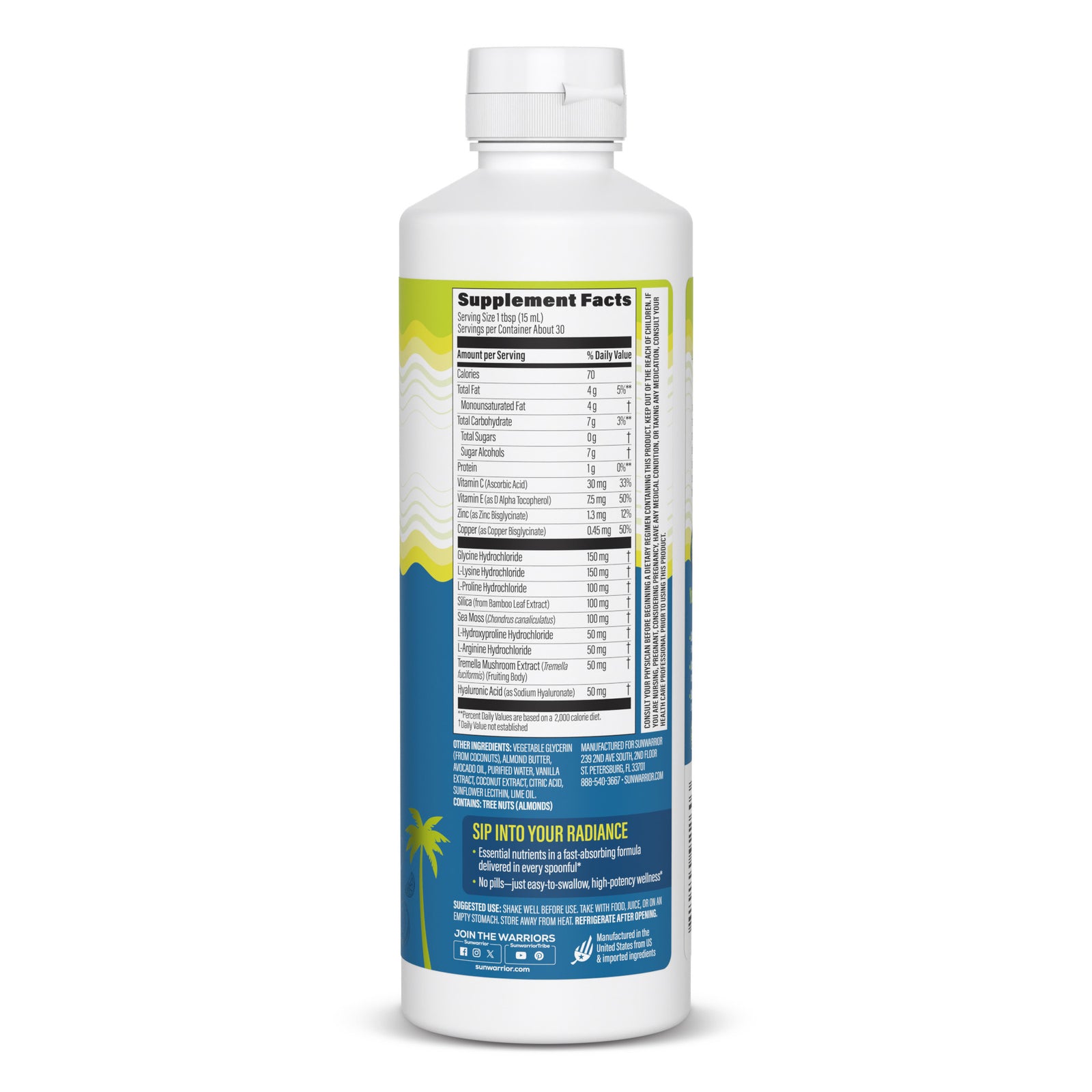 Ingredient list for Liquid Vegan Collagen Boost Coconut Lime