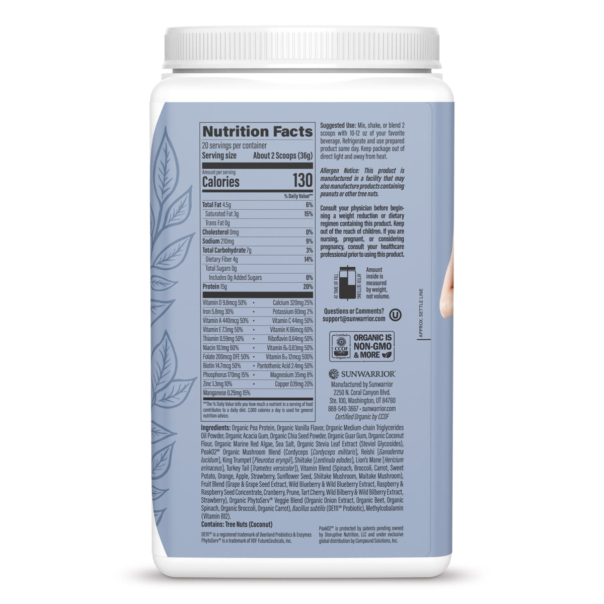 Ingredient list for Lean Superfood Shake - Vanilla