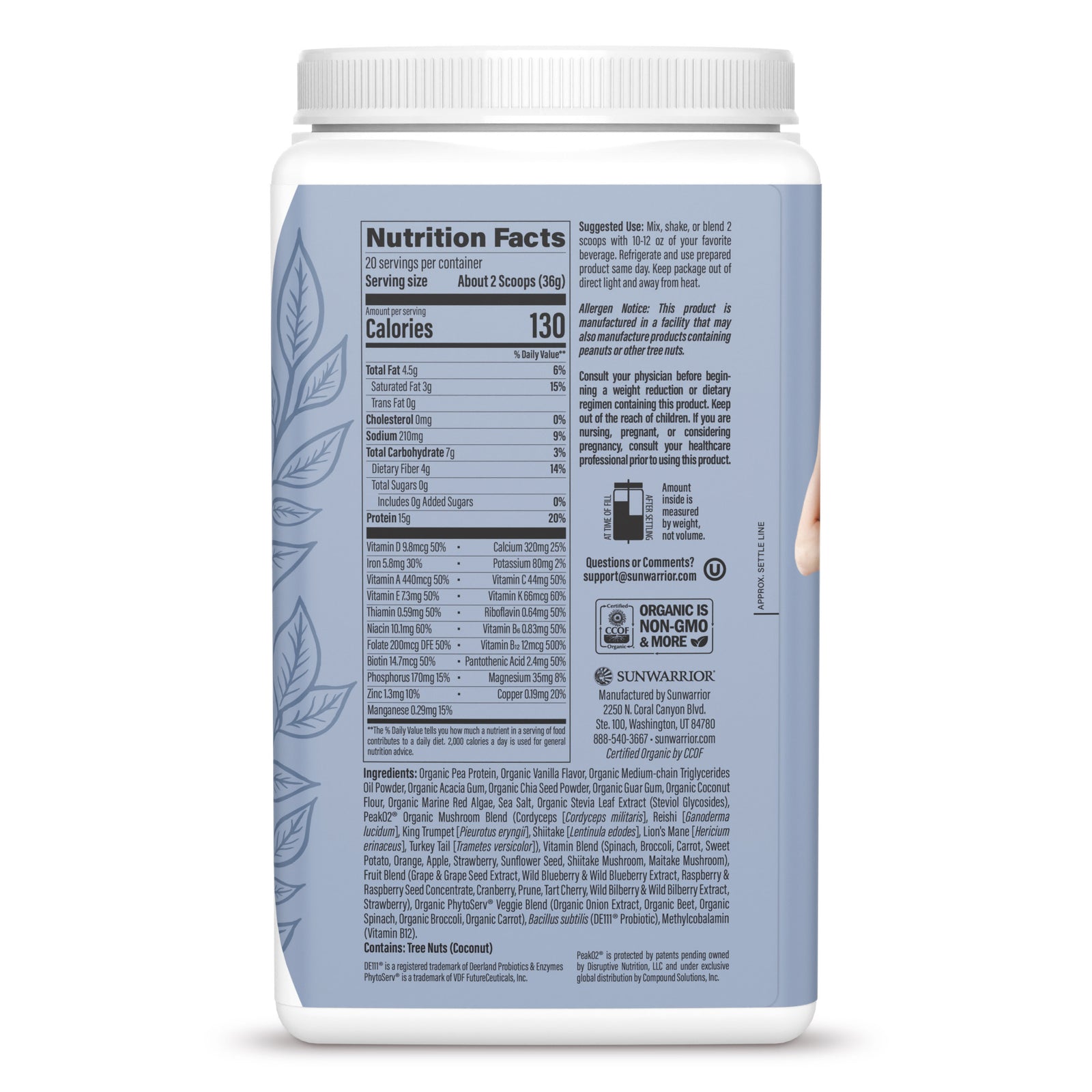 Ingredient list for Lean Superfood Shake - Vanilla