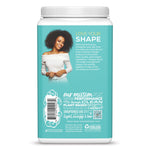 Slim collagen boost container with a woman's image and 'Love Your Shape' text on a teal background