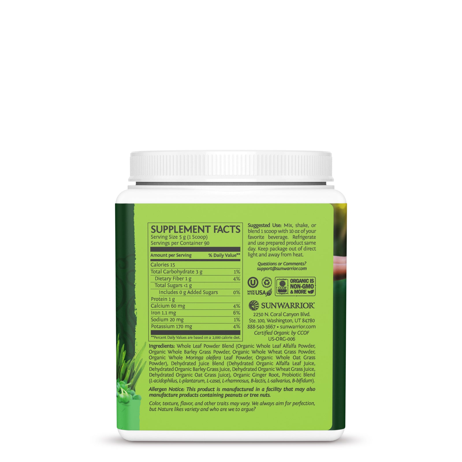 Ingredient list for Ormus SuperGreens - Unflavored
