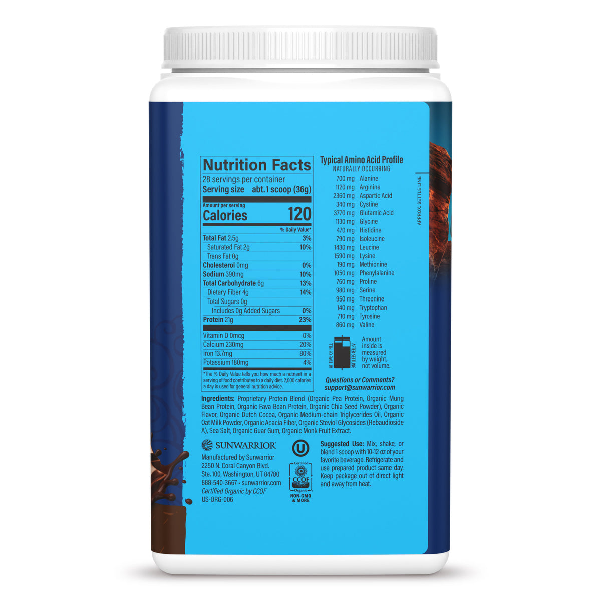 Ingredient list for Organic Protein for Performance with BCAAs - Warrior Blend Chocolate