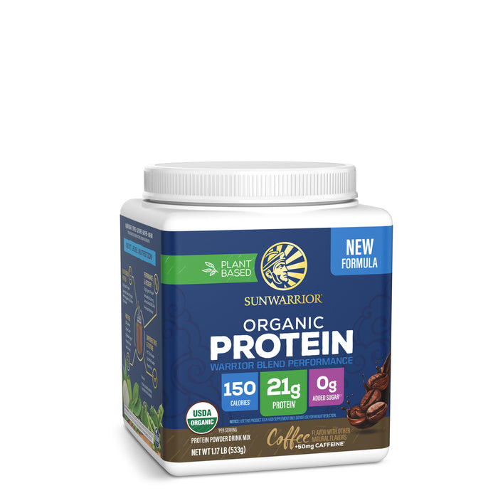 Organic Performance Protein with BCAAs - Warrior Blend Coffee + Caffeine Plant-based Protein Sunwarrior 14 Servings