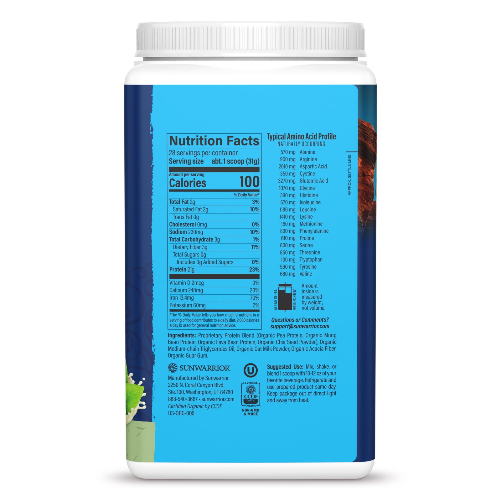Ingredient list for Organic Protein for Performance with BCAAs - Warrior Blend Unflavored