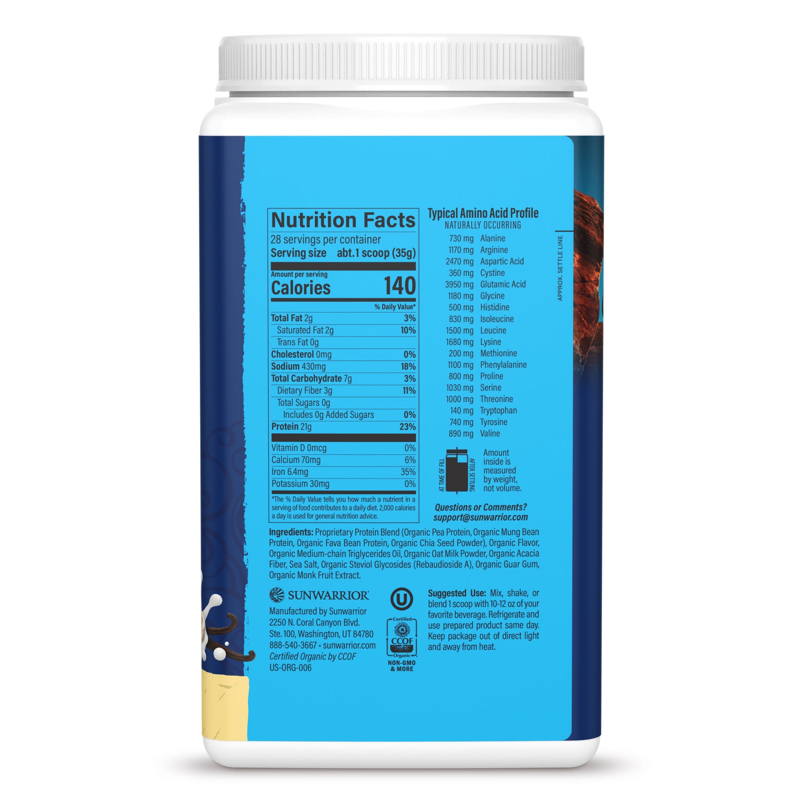 Ingredient list for Organic Protein for Performance with BCAAs - Warrior Blend Vanilla
