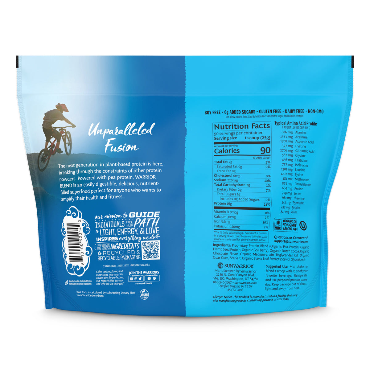 Ingredient list for Warrior Blend Organic 90 Servings - Chocolate