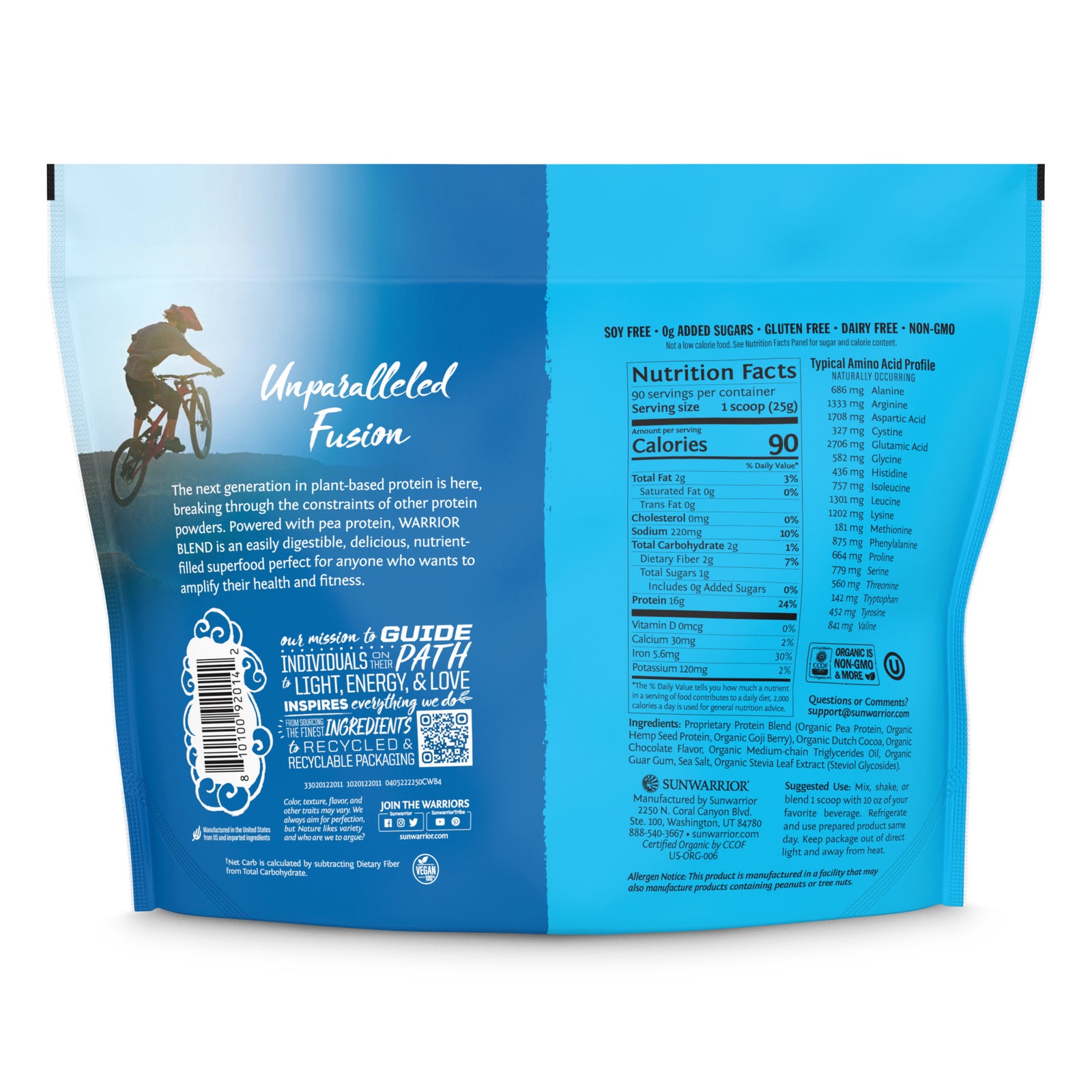 Ingredient list for Warrior Blend Organic 90 Servings - Chocolate