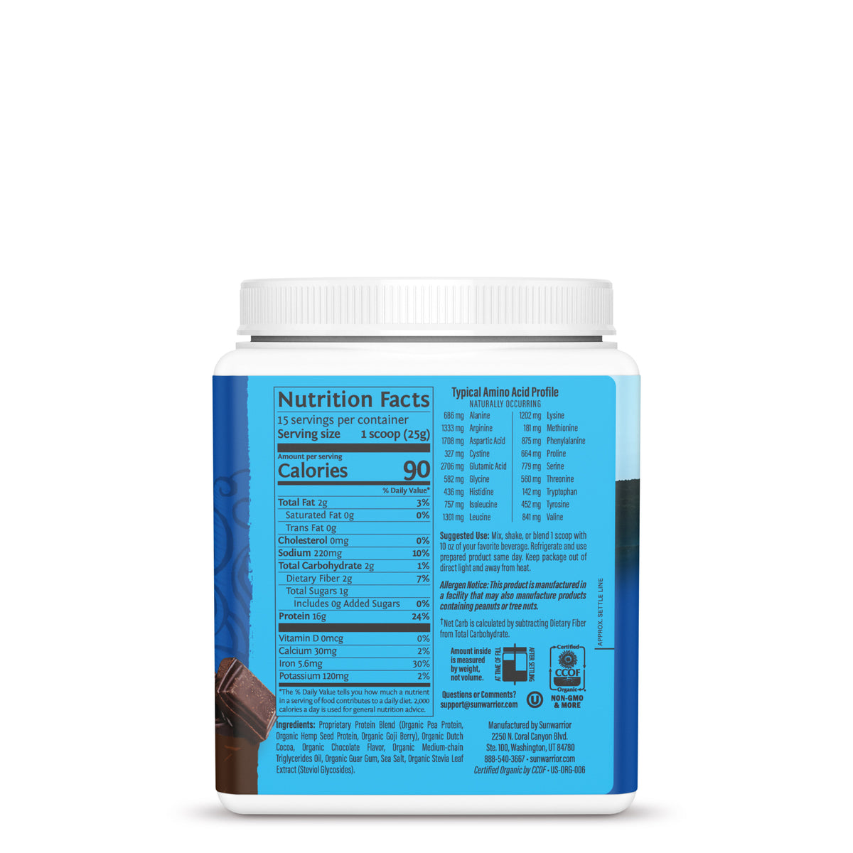 Ingredient list for Warrior Blend Organic 15 Servings - Chocolate