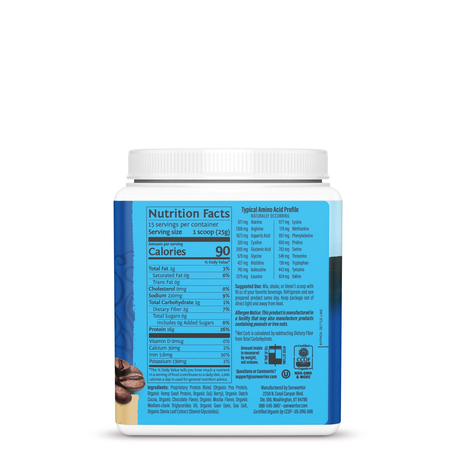 Ingredient list for Warrior Blend Organic Protein - Mocha