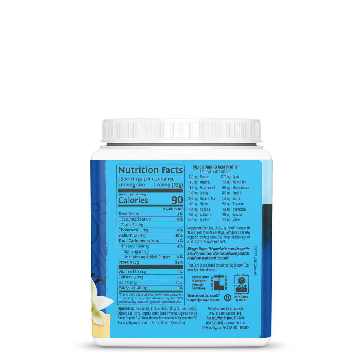 Ingredient list for Warrior Blend Organic 15 Servings - Vanilla