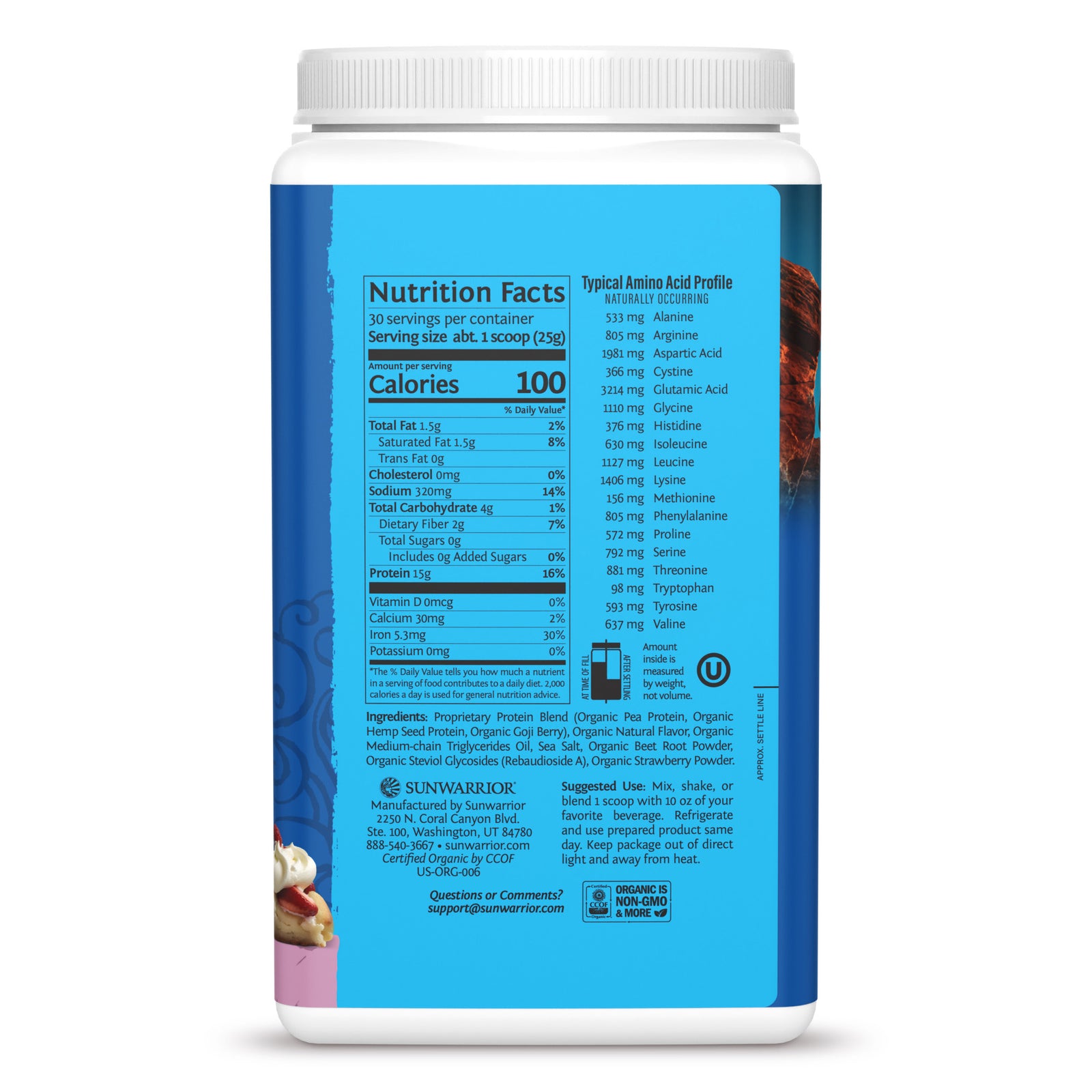Ingredient list for Warrior Blend Organic Protein - Berry Shortcake