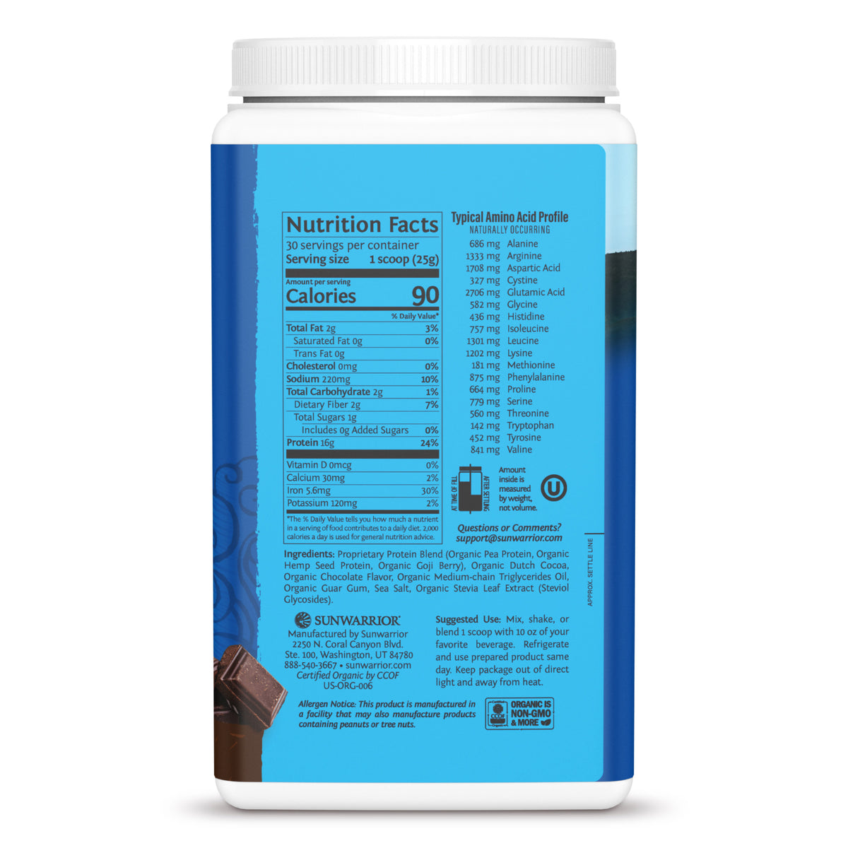 Ingredient list for Warrior Blend Protein Plus Greens - Chocolate