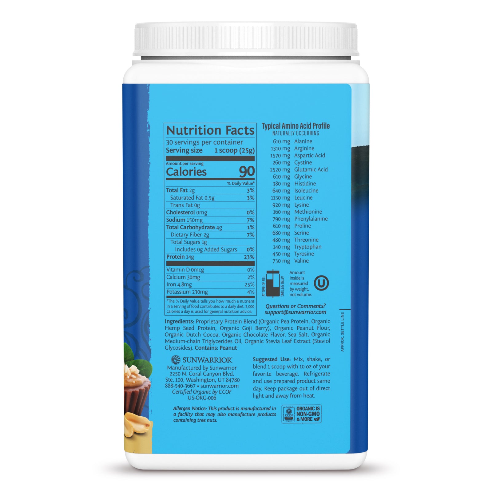 Ingredient list for Warrior Blend Organic Protein - Chocolate Peanut Butter