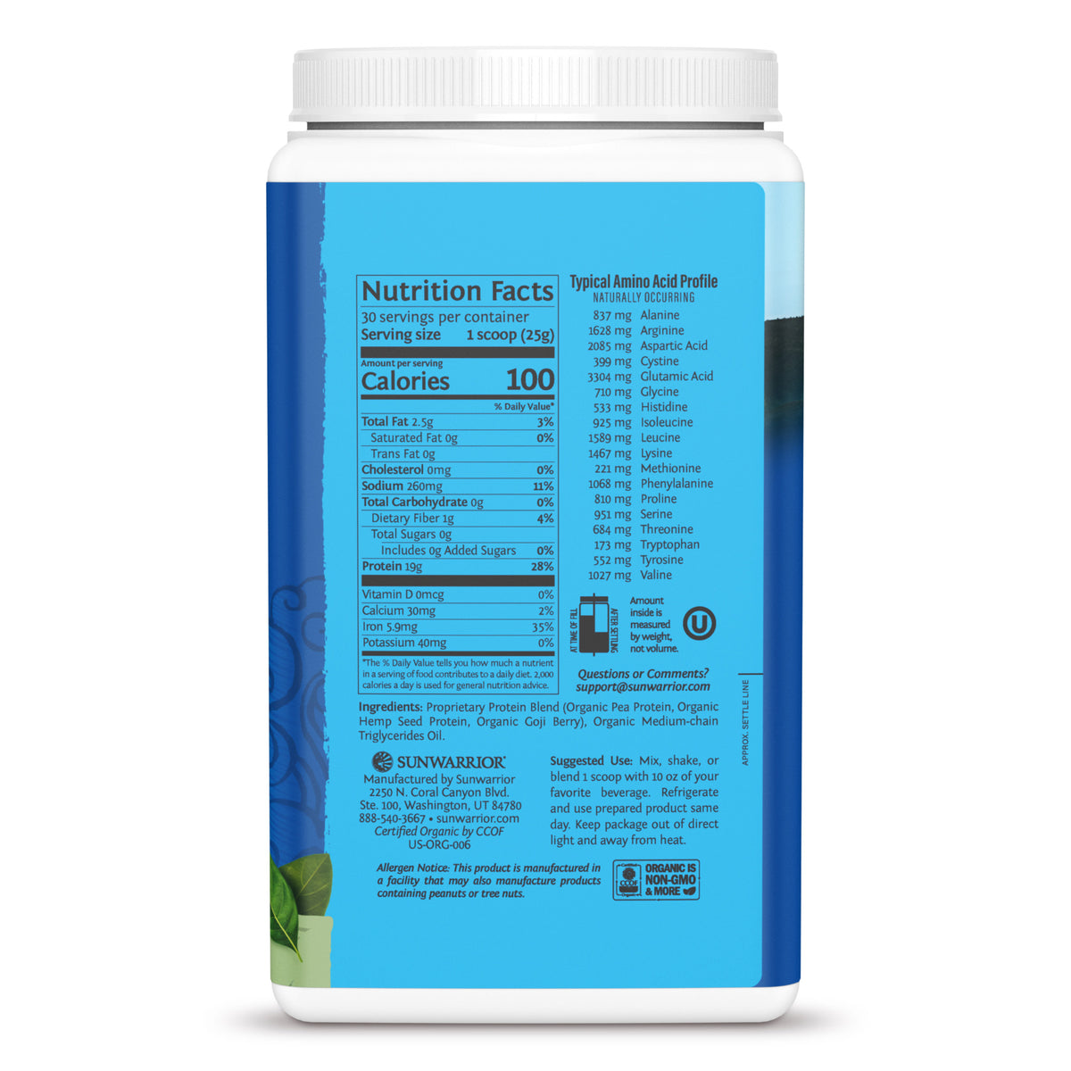 Ingredient list for Sunwarrior Sport Active Protein Unflavored